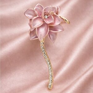 Pink Flower Gold Crystal Brooch